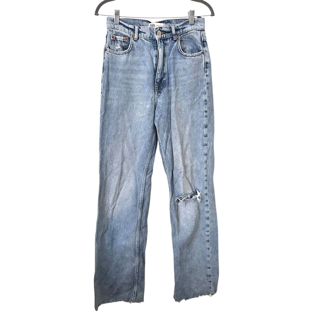 ZARA Faded High Waist Straight‎ Fit Denim Sz 4